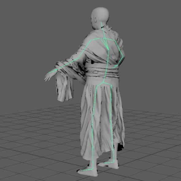 Monk Buddhist with robe and mocap rig 3D model_31