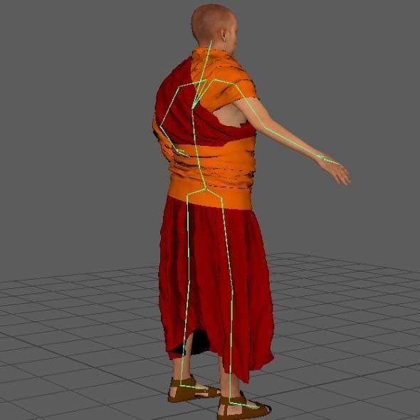 Monk Buddhist with robe and mocap rig 3D model_8