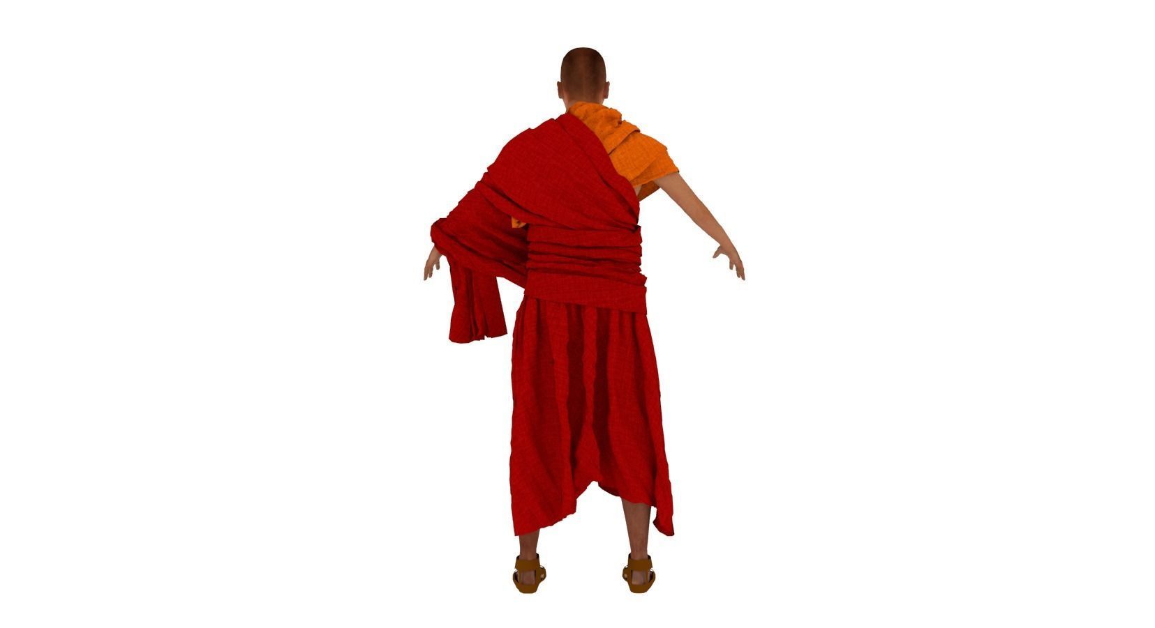 Monk Buddhist with robe and mocap rig 3D model_3