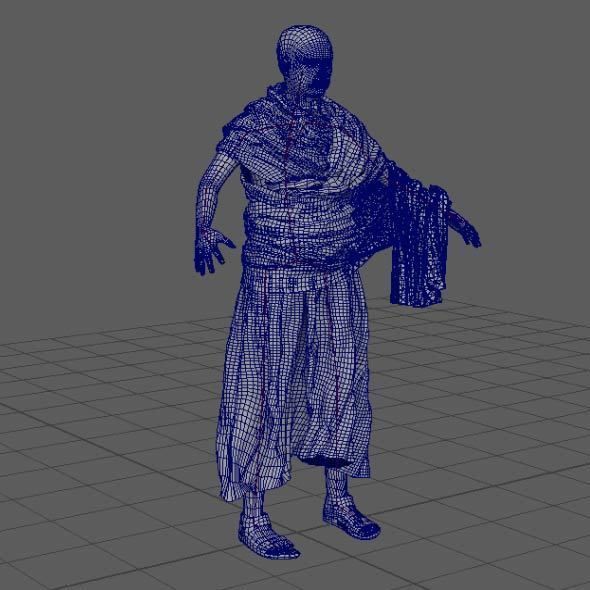 Monk Buddhist with robe and mocap rig 3D model_43