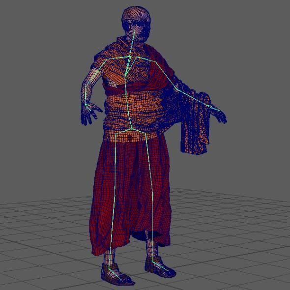 Monk Buddhist with robe and mocap rig 3D model_17