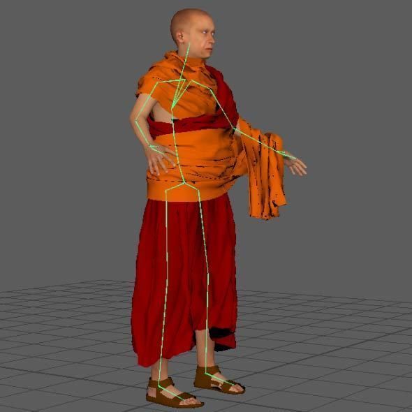 Monk Buddhist with robe and mocap rig 3D model_9