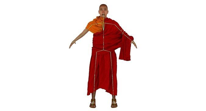 Monk Buddhist with robe and mocap rig 3D model