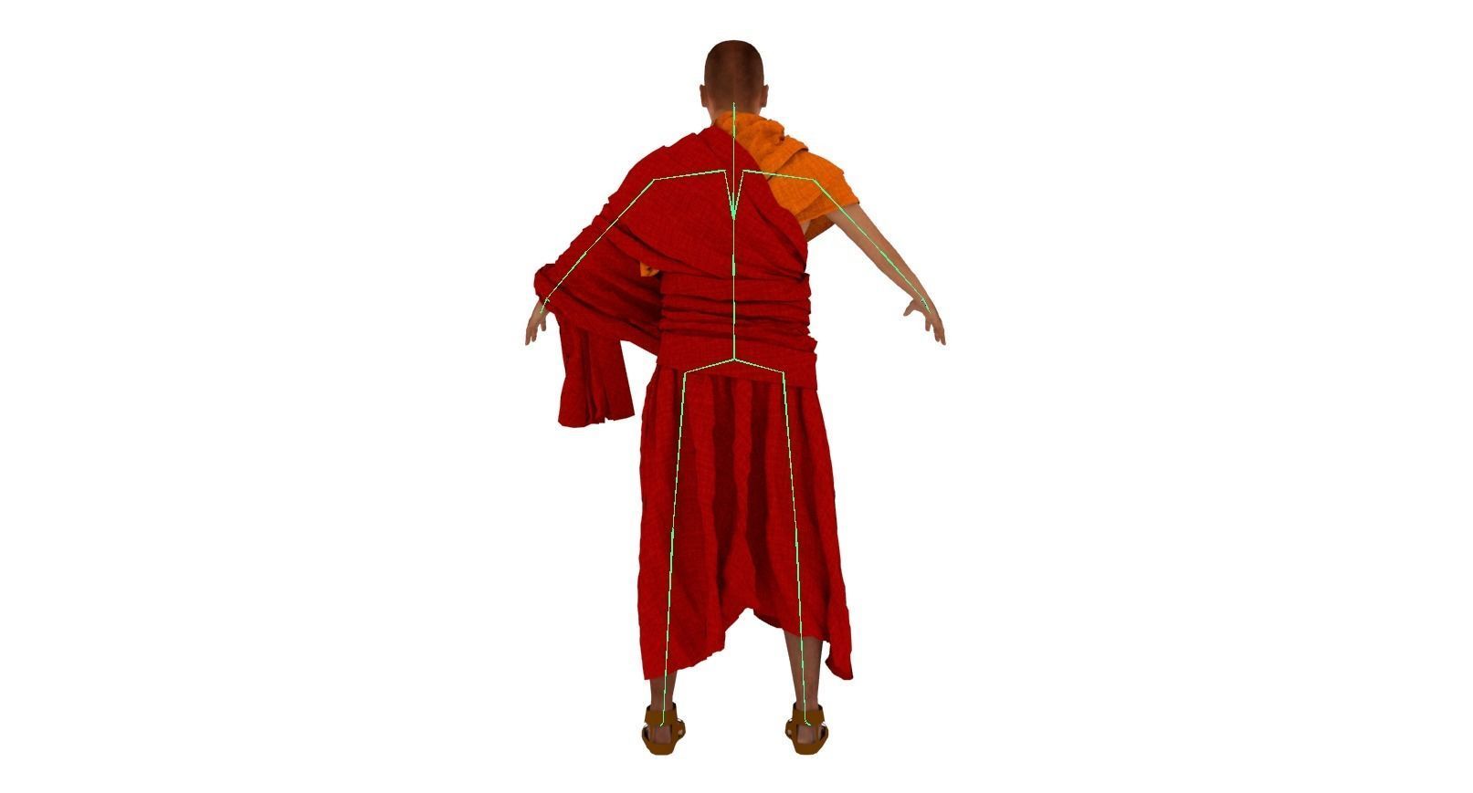Monk Buddhist with robe and mocap rig 3D model_2