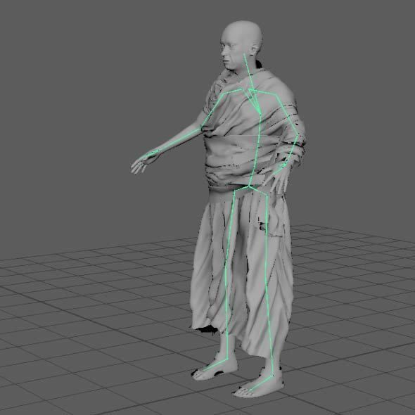 Monk Buddhist with robe and mocap rig 3D model_30