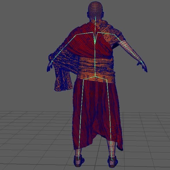 Monk Buddhist with robe and mocap rig 3D model_15