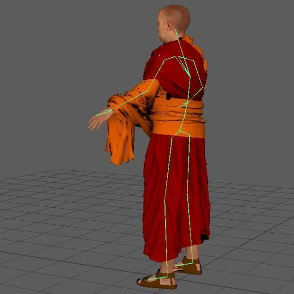 Monk Buddhist with robe and mocap rig 3D model_6