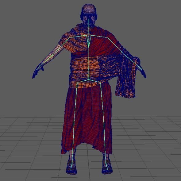 Monk Buddhist with robe and mocap rig 3D model_12