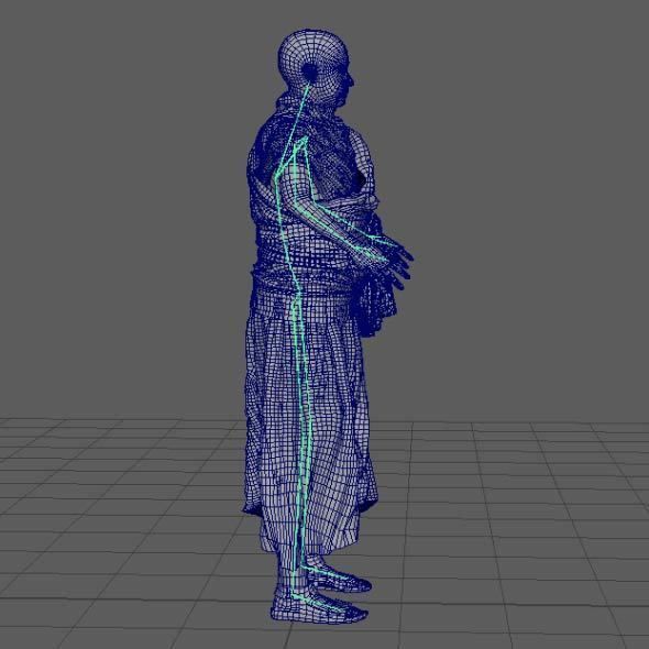 Monk Buddhist with robe and mocap rig 3D model_40
