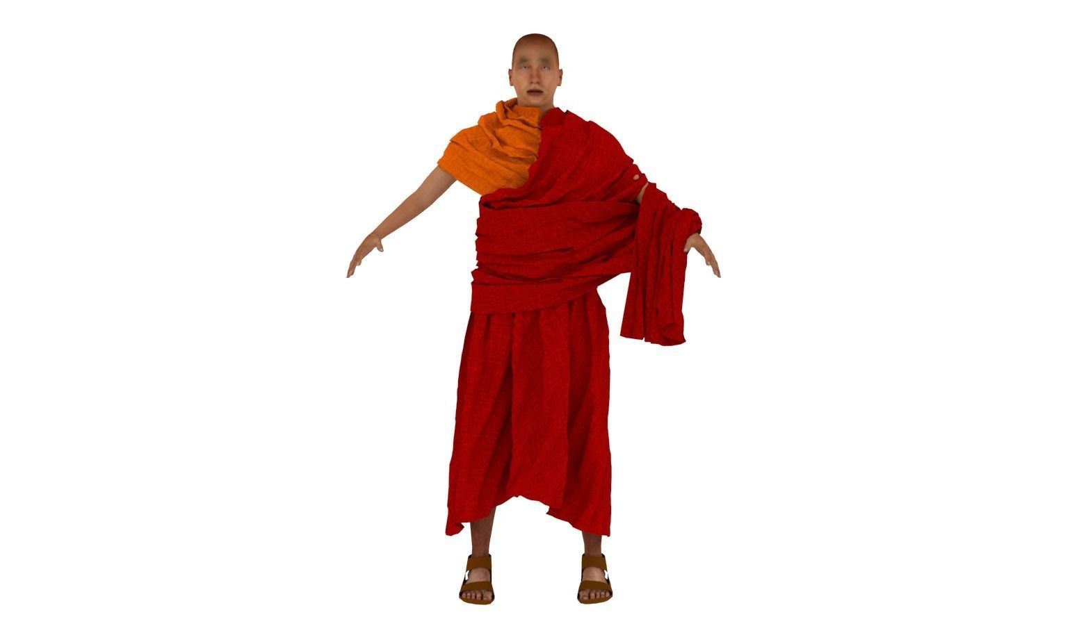 Monk Buddhist with robe and mocap rig 3D model_1