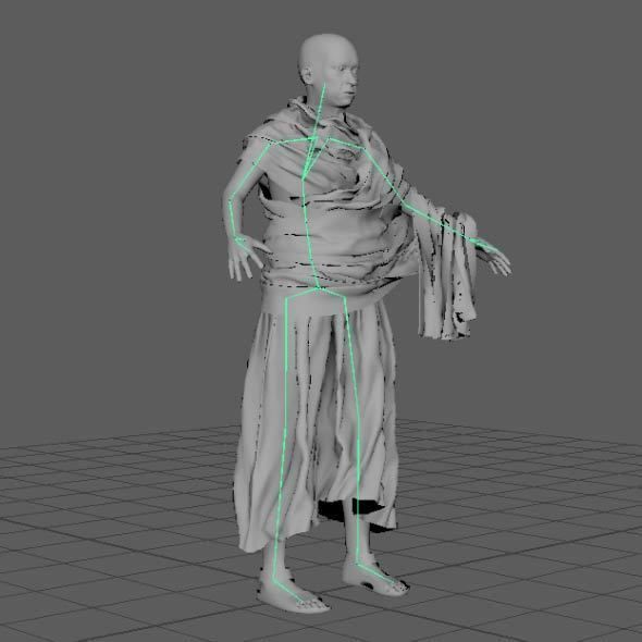 Monk Buddhist with robe and mocap rig 3D model_34