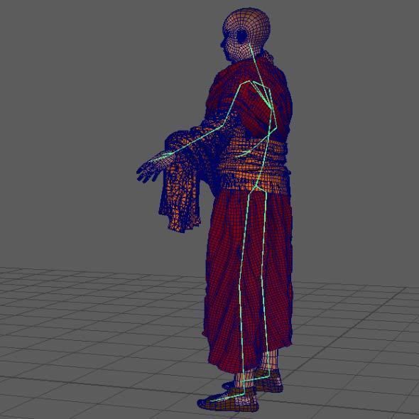 Monk Buddhist with robe and mocap rig 3D model_19