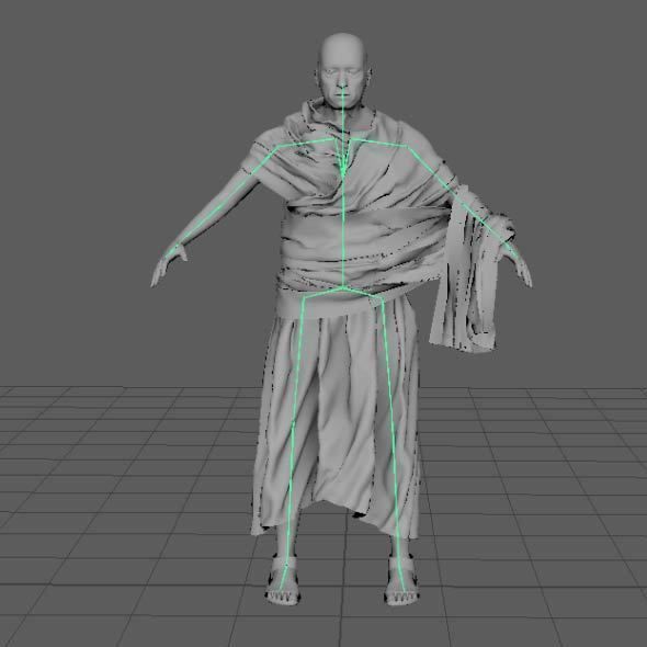 Monk Buddhist with robe and mocap rig 3D model_29