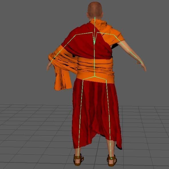 Monk Buddhist with robe and mocap rig 3D model_7