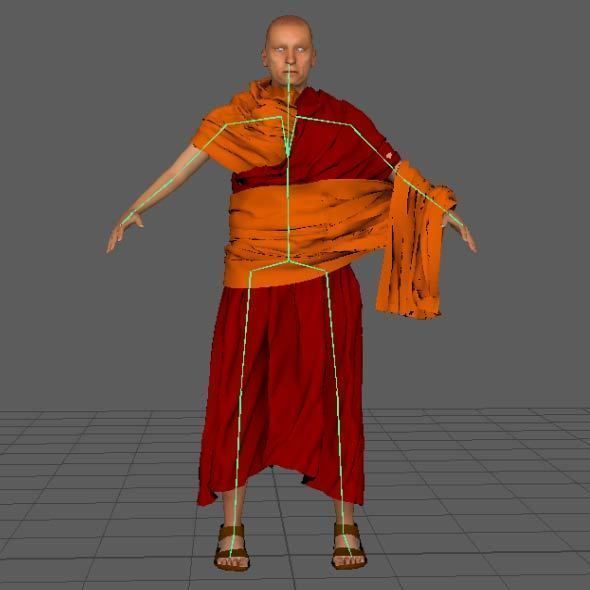 Monk Buddhist with robe and mocap rig 3D model_4