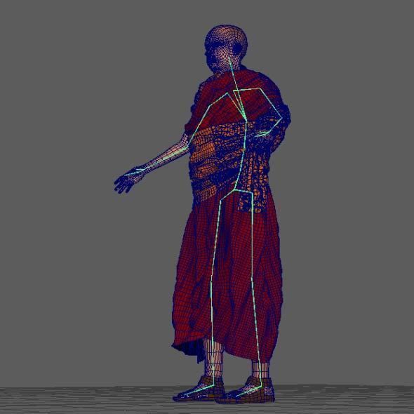Monk Buddhist with robe and mocap rig 3D model_18