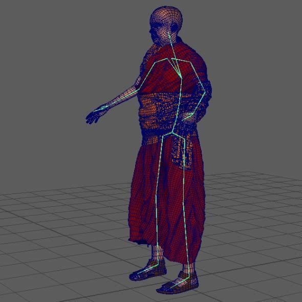 Monk Buddhist with robe and mocap rig 3D model_13