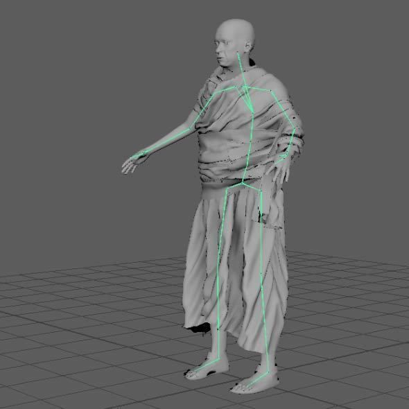 Monk Buddhist with robe and mocap rig 3D model_35