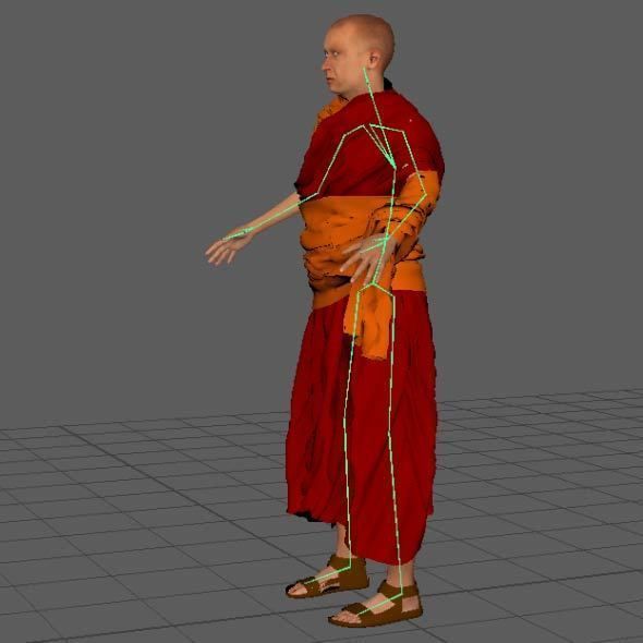 Monk Buddhist with robe and mocap rig 3D model_5