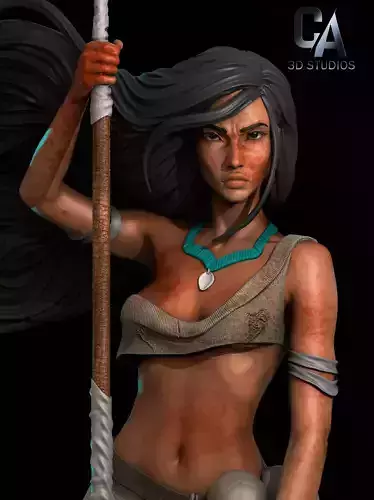 Pocahontas 3D Print statue of indian woman holding spear