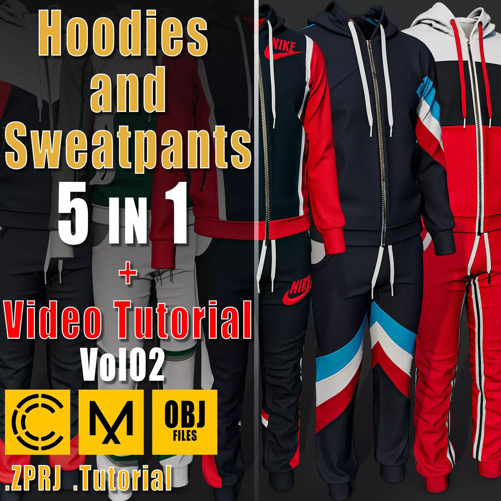5 Hoodies and Sweatpants  Video Tutorial  CLO OBJ Vol02 3D model_0