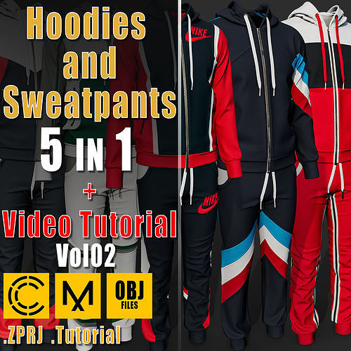 5 Hoodies and Sweatpants  Video Tutorial  CLO OBJ Vol02 3D model