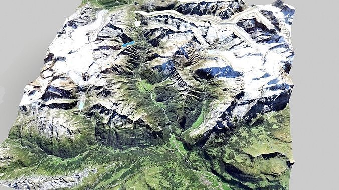 Mountain landscape and city Guttannen Switzerland 3D model 3