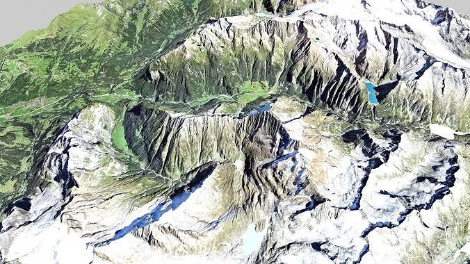 Mountain landscape and city Guttannen Switzerland 3D model 5