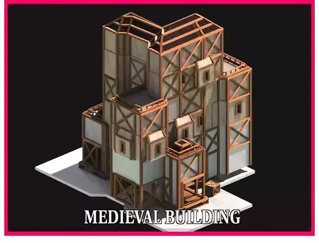 Medieval Low Poly Building  Castle Wooden Village Stone House 50