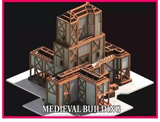 Medieval Low Poly Building  Castle Wooden Village Stone House 49