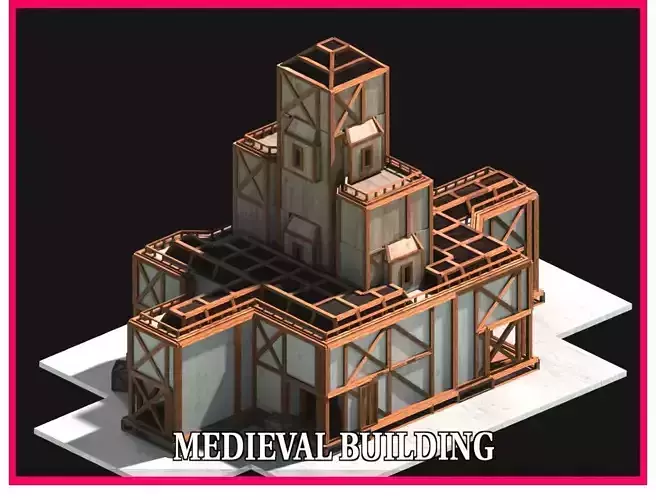 Medieval Low Poly Building  Castle Wooden Village Stone House 48