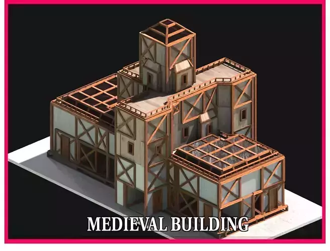 Medieval Low Poly Building  Castle Wooden Village Stone House 47