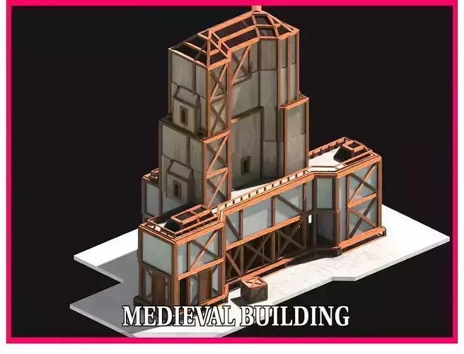Medieval Low Poly Building  Castle Wooden Village Stone House 46