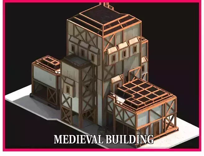 Medieval Low Poly Building  Castle Wooden Village Stone House 45