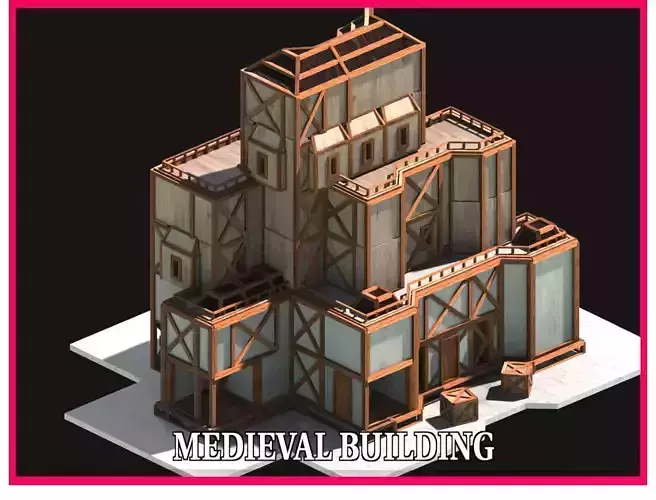 Medieval Low Poly Building  Castle Wooden Village Stone House 44