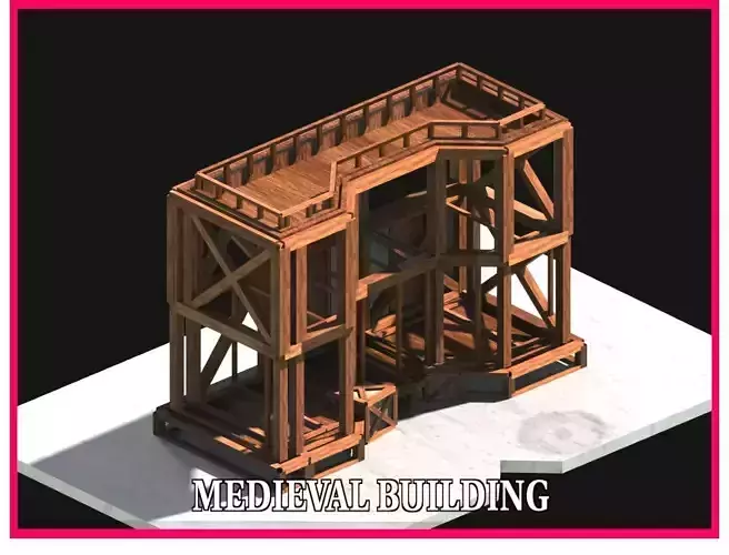 Medieval Low Poly Building  Castle Wooden Village Stone House 43