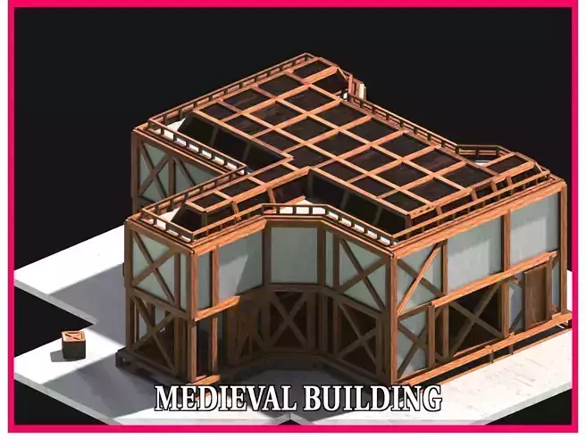Medieval Low Poly Building  Castle Wooden Village Stone House 42