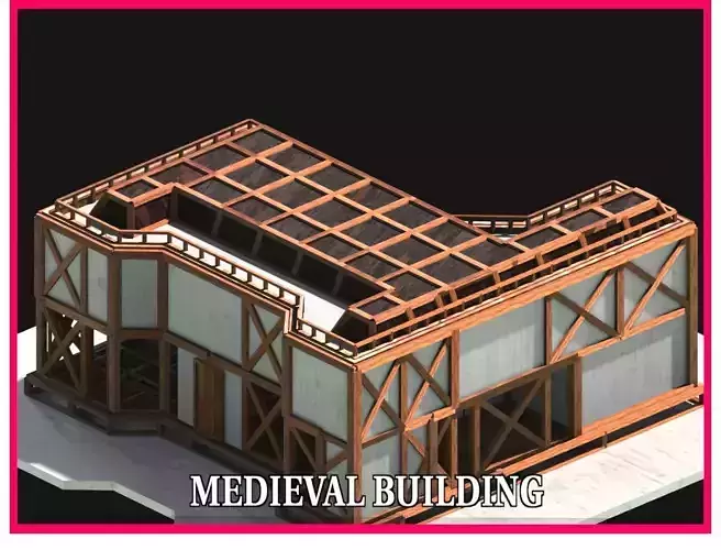 Medieval Low Poly Building  Castle Wooden Village Stone House 39