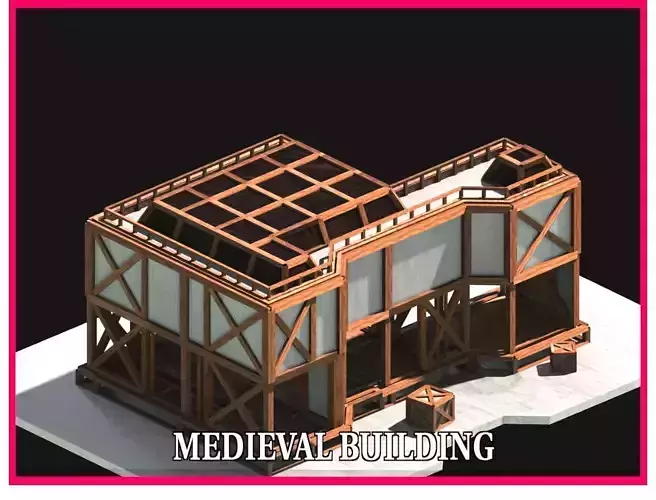 Medieval Low Poly Building  Castle Wooden Village Stone House 37 Low-poly 3D model