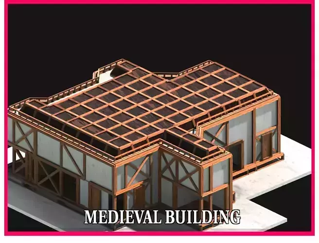 Medieval Low Poly Building  Castle Wooden Village Stone House 35