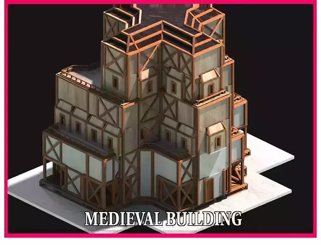Medieval Low Poly Building  Castle Wooden Village Stone House 33
