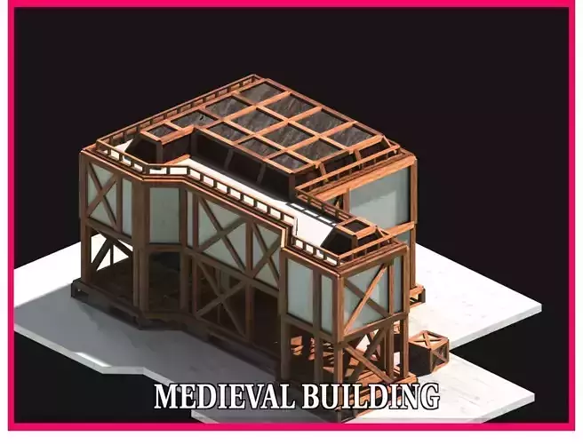 Medieval Low Poly Building  Castle Wooden Village Stone House 32