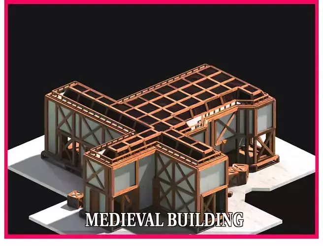 Medieval Low Poly Building  Castle Wooden Village Stone House 28