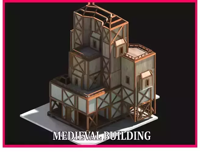 Medieval Low Poly Building  Castle Wooden Village Stone House 25