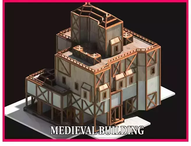 Medieval Low Poly Building  Castle Wooden Village Stone House 24