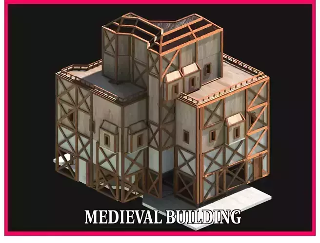 Medieval Low Poly Building  Castle Wooden Village Stone House 22