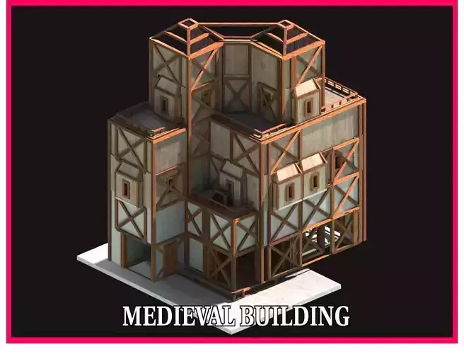 Medieval Low Poly Building  Castle Wooden Village Stone House 21