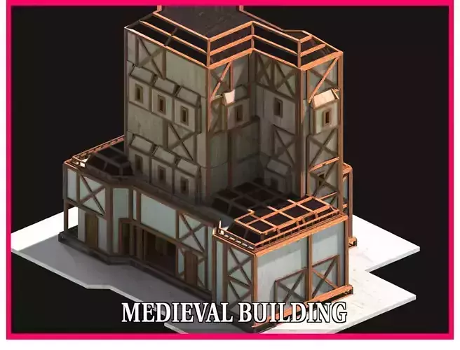 Medieval Low Poly Building  Castle Wooden Village Stone House 20 Low-poly 3D model