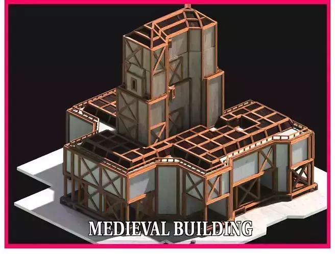 Medieval Low Poly Building  Castle Wooden Village Stone House 19 Low-poly 3D model