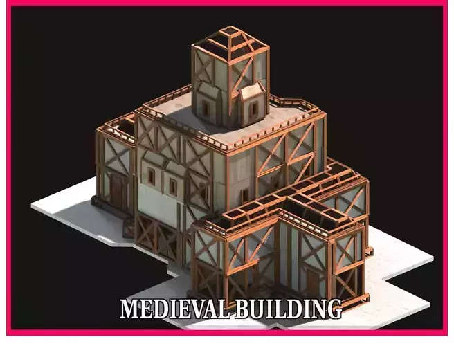 Medieval Low Poly Building  Castle Wooden Village Stone House 18 Low-poly 3D model